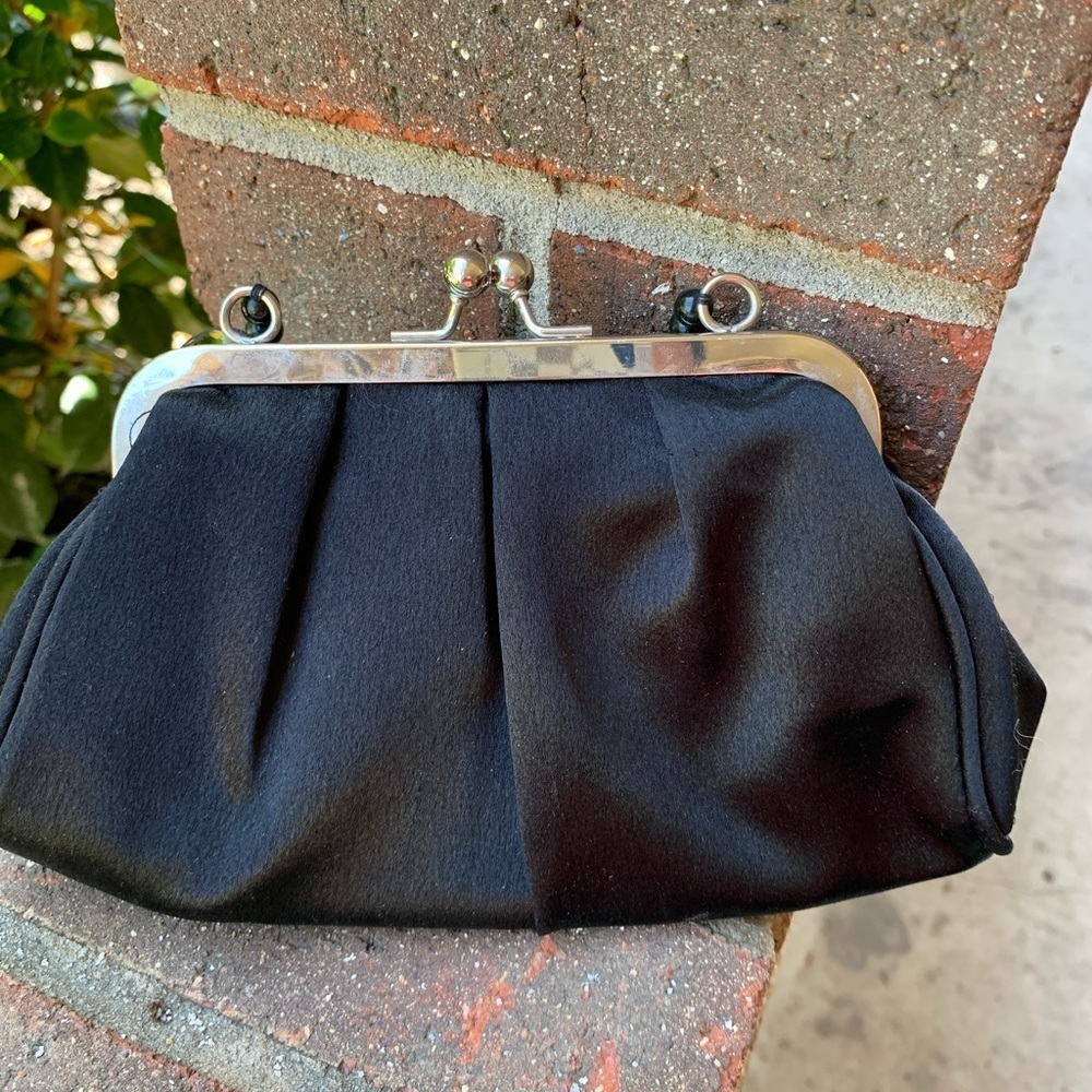 Vintage Black Satin Evening Handbag